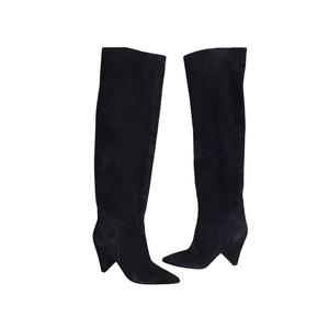 Marc Fisher Women Over the Knee boot Sz. 8 Black Suede Triangle heel Edgy Vamp